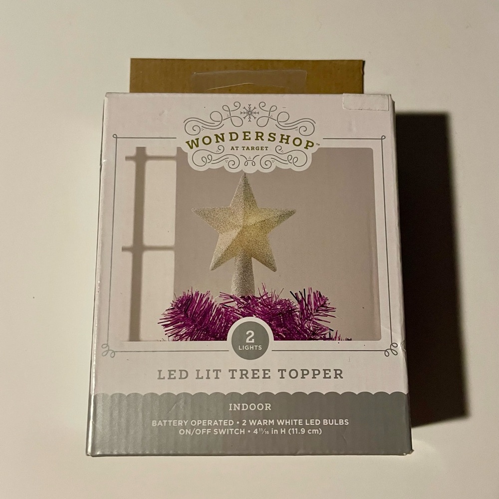 Wondershop LED Tree Topper Gold Star 2 Lights Inside New Damaged Box Festive